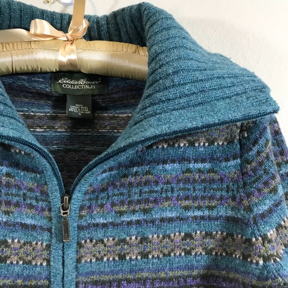 nordic fair isle lambswool knit cardigan sweater - Picture 3 of 8